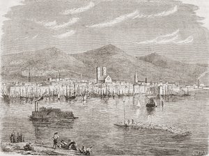 Montreal 1860-luvulla, kaiverrus Auguste Trichon (s.1814) tekijältä Paul Huet