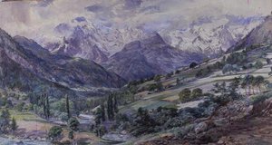 Alppimaisema (akvarelli)