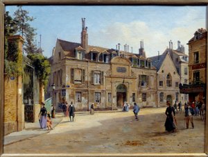 Näkymä entisestä Pie-sairaalasta rue Lacepedellä Pariisissa Victor Dargaudin maalaus (n. 1850-n. 1913) 1904 Su. 0,24 x 0,38 m Pariisi, Musee Carnavalet