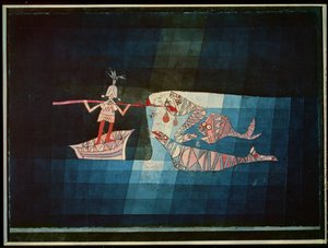 Taistelukohtaus koomista fantastisesta oopperasta "The Seafarer" tekijältä Paul Klee