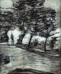 Puistopolku, pitkä mies ja koira tekijältä Paul Klee