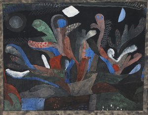 Kuva puutarhasta tummissa väreissä Dunkelbuntes Gartenbild, 1923 tekijältä Paul Klee