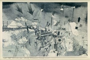 Näkymä vakavasti uhattuun Pintzin kaupunkiin tekijältä Paul Klee