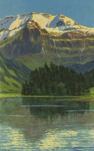 Sveitsin kylpylät: Lenk i S, Lake of Lenk ja Wildstrubel (väri litho) tekijältä Paul Kutscha