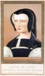 Louise de Savoien (1476-1531), Angoulemen herttuattaren ja Ranskan Regenten muotokuva. Kromolitografia Paul Lacroix