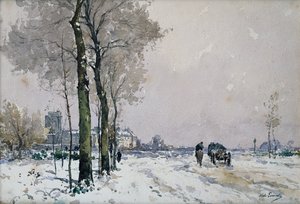 Kaupungin esikaupunki, talvi (öljy kankaalle) tekijältä Paul Lecomte