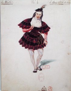 Pukusuunnittelu Duke Albrechtille Adolphe Adamin (1803-56) "Gisellelle" n. 1841 (akvarelli paperille)