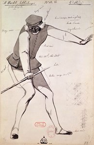 Pukusuunnittelu akrobaatille Hector Berliozin (1803-69) Benvenuto Cellinissä, 1838 (kynä ja muste ja pesu paperille)