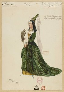 Isabella Baijerista. Pukusuunnittelu Fromental Halévyn oopperaan Kaarle VI, 1843.