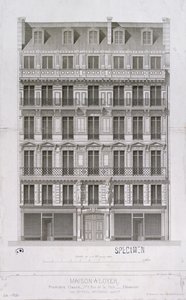 Suunnittelu Haussmann-tyyliselle kerrostalolle rue de la Paixille, Pariisi, n. 1860 tekijältä Paul Mesnard