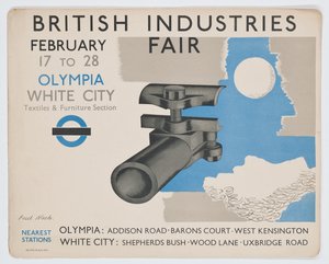 Lontoon metrojuliste, joka mainostaa British Industries Fair -messuja tekijältä Paul Nash