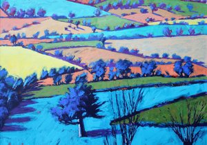 Teme Valley Summer II lähikuva (akryylia aluksella) tekijältä Paul Powis