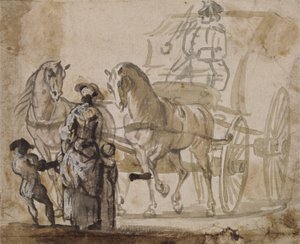 Vaunu ja pari, jossa Coachman (harmaa ja ruskea pesu, korostettu valkoisella paperilla) tekijältä Paul Sandby