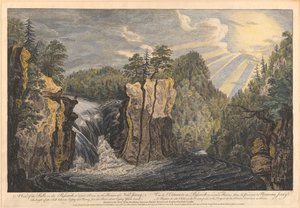 Näkymä Passaicin putouksille eli Second Riverille New Jerseyn provinssissa tekijältä Paul Sandby