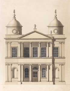 Kirkkosuunnitelma. Länsijulkisivun näkymä tekijältä Paul Sandby