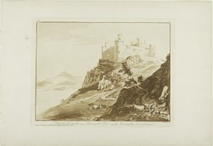 Harlechin linna Merioneth Shiressä Snowdonin kanssa etänä tekijältä Paul Sandby
