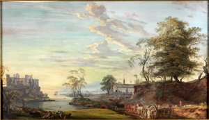 Maisema ja linna lahdella, noin 1769-1795 (akvarelli ja guassi) tekijältä Paul Sandby