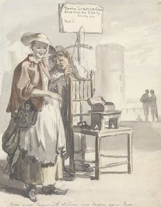 London Cries: "Turn your Copper in Silver Now, Before Your Eyes" (kynä ja sivellin ja muste, akvarelli ja grafiitti paperille) tekijältä Paul Sandby