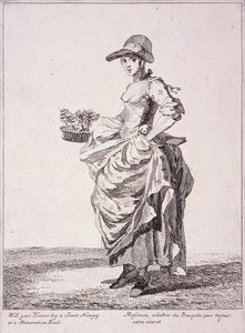 Nosegay ja muistiokirjojen myyjä, Cries of London, 1760 tekijältä Paul Sandby