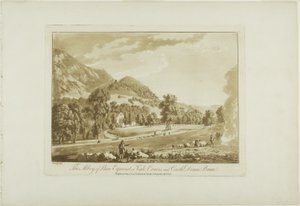 Llan Egnerstin tai Vale Crucisin luostari ja Dinas Branin linna tekijältä Paul Sandby