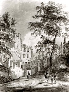 Matkailijat saapuvat kaupunkiin, 1751-1809. tekijältä Paul Sandby