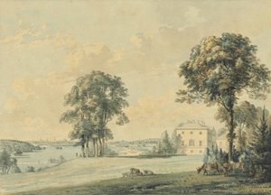 Näkymä Nuneham Housesta, Nuneham Courtenaystä, Oxfordin tornista sen takana tekijältä Paul Sandby