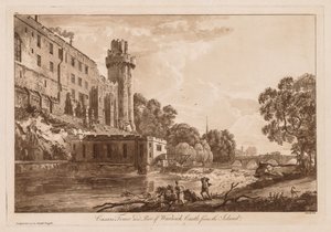 Näkymät Warwickin linnalle: Caesars ower ja osa Warwickin linnaa saarelta, 1776. tekijältä Paul Sandby