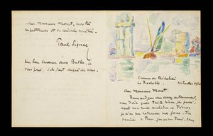 Nimikirjoituskirje Claude Monetille, 21. heinäkuuta 1920 tekijältä Paul Signac