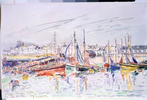 ""La Turballe"" Purjeveneet La Turballen satamassa Loire Atlantiquessa. Paul Signacin (1863-1935) akvarelli 1930 Pushkin-museo, Moskova tekijältä Paul Signac
