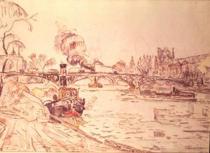 Pariisi Louvren ja Pont des Artsin kanssa tekijältä Paul Signac