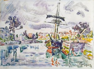 Purjevene laiturilla, 1920-luku. tekijältä Paul Signac