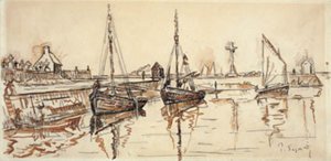 Purjelaivoja Barfleurin satamassa tekijältä Paul Signac