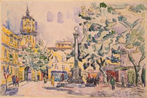 Hotel de Ville -aukio Aix-en-Provencessa (kynä ja muste vesivärillä ja guassilla paperilla) tekijältä Paul Signac