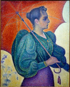 Naisella on sateenvarjo. Paul Signacin maalaus (1863-1935) tekijältä Paul Signac
