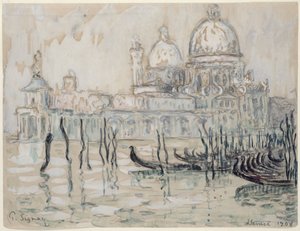 Venetsia tai Gondolit, 1908 (musta liitu ja wc paperilla) tekijältä Paul Signac