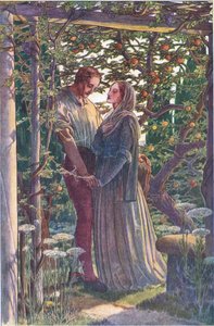 Harvinaisimpien kiintymysten reilu kohtaaminen, kuva Myrskystä, 1908 tekijältä Paul Vincent Woodroffe