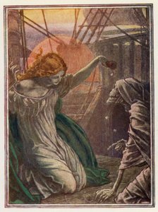 Kuvitus Coleridgen teokseen "The Ancient Mariner" (värilitografia). tekijältä Paul Vincent Woodroffe