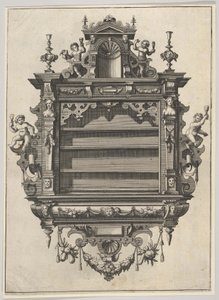 Seinälle asennettu hyllyyksikkö Verscheyden Schrynwerckiltä ... [Plusieurs Menuiseries ...], 1658. tekijältä Paul Vredeman de Vries