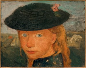 Kopf eines kleinen Mädchens mit Strohhut tekijältä Paula Modersohn Becker