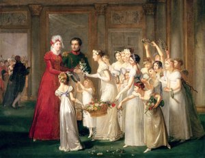 Marie-Louise de Habsbourg-Lorrainen (1791-1847) saapuminen Compiegnen linnan galleriaan 28. maaliskuuta 1810.