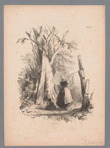 Paisatge amb una dona penjant la bugaderia Estudis del paisatge de Paulus Lauters (títol de la sèrie) Nouvelle suite de 40 études de paysages par P. Lauters (títol de la sèrie)finès tekijältä Paulus Lauters (attributed to)