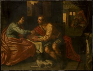 Esau myy syntymäoikeutensa (1. Moos. 27:1-29) tekijältä Paulus Moreelse (copy after)