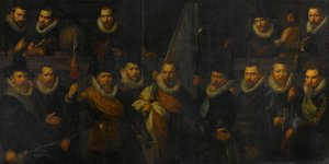 Amsterdamin III piirin upseerit ja muut kansalaiskaartilaiset kapteeni Jacob Gerritsz Hoynghin ja luutnantti Nanningh Florisz Cloeckin johdolla tekijältä Paulus Moreelse
