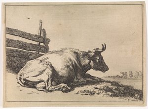 Makaa lehmä aidan vieressä The Bullen -vihkonen (sarjan nimi) tekijältä Paulus Potter