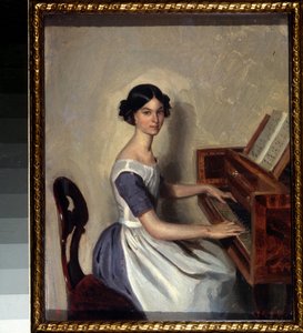 ""Nadežda Ždanovitšin muotokuva cembalossa"" Pavel Andreevich Fedotov (1815-1852) maalaus 1849-1850 Pietarin valtion venäläinen museo tekijältä Pavel Andreevich Fedotov