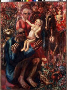 Pavel Nikolajevitš Filonovin (1883-1941) maalaus "Pyhä perhe" 1914 Venäjän valtionmuseo, Pietari, Venäjä