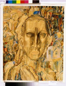Kaupungin voittaja. (Kaupungin voittaja). Pavel Nikolajevitš Filonovin (1883-1941) työ, akvarelli pahville tekijältä Pawel Nikolajewitsch Filonow
