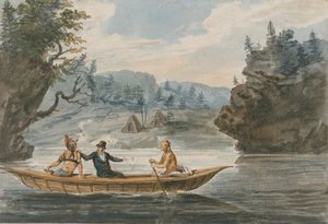 Kaksi intiaania ja valkoinen mies kanootissa, 1811-n. 1813.