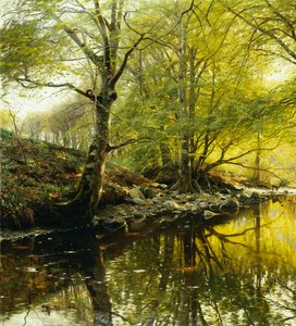Metsäinen jokimaisema tekijältä Peder Monsted