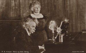 Edvard ja Nina Grieg pianon ääressä tekijältä Peder Severin Krøyer